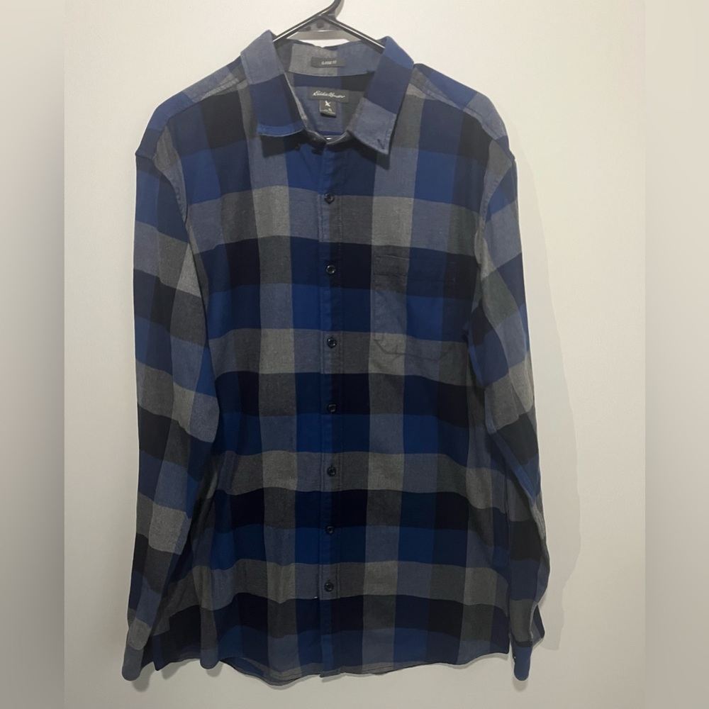 Eddie Bauer Flannel Shirt Plaid Button Down Classic Fit Men Sz L Tall